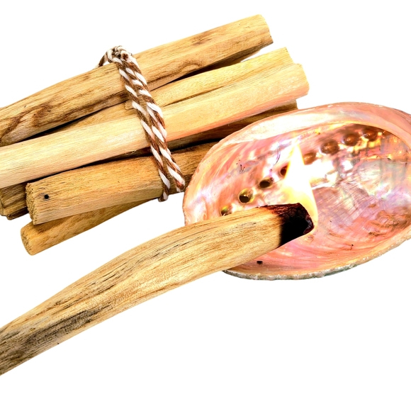 12pc Palo Santo Aromatic Premium Organic Holy Wood Abalon Shell Holder Stand Set - Picture 4 of 12